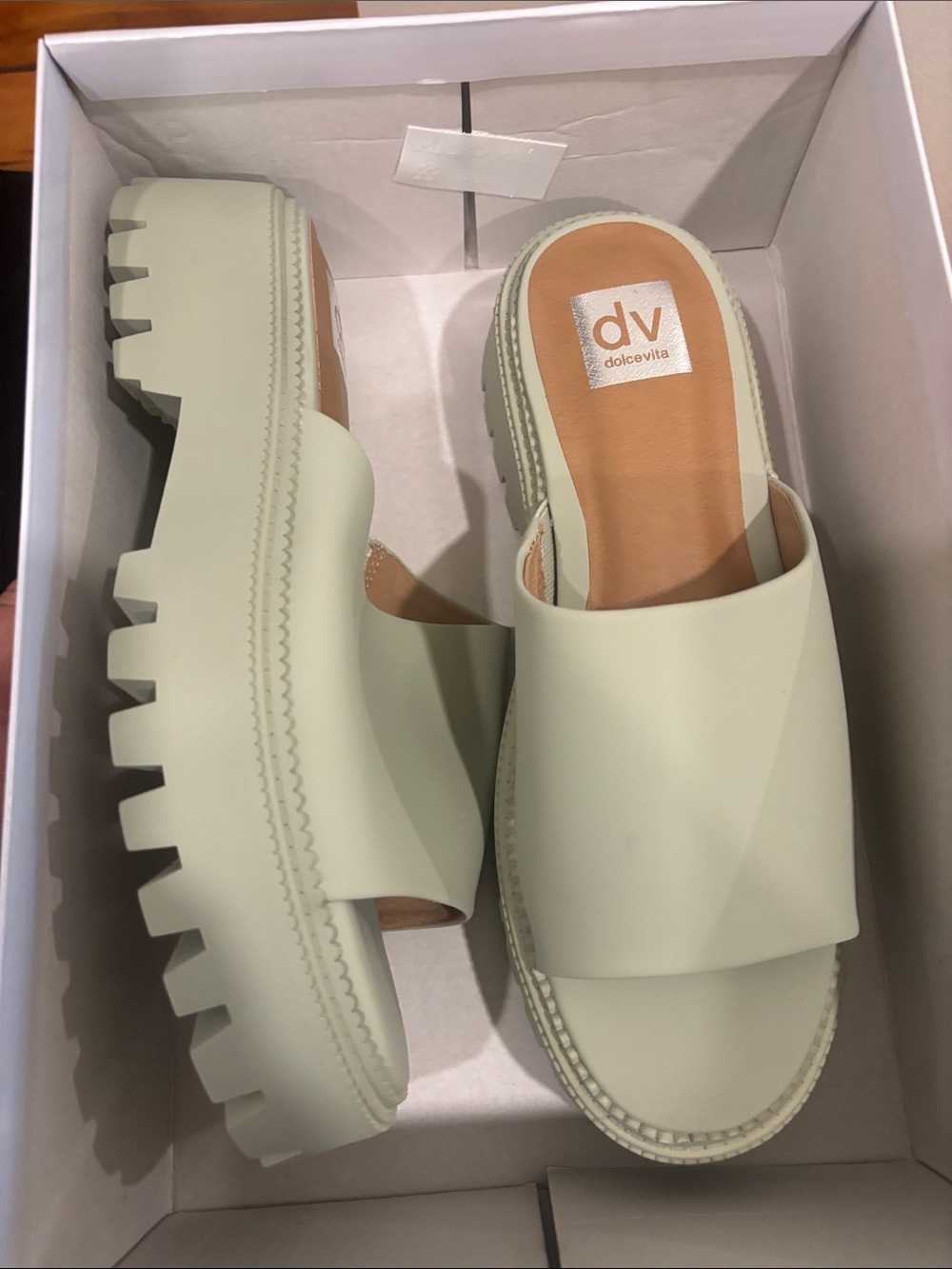Dolce Vita Mint Green Chunky Slide Mules
